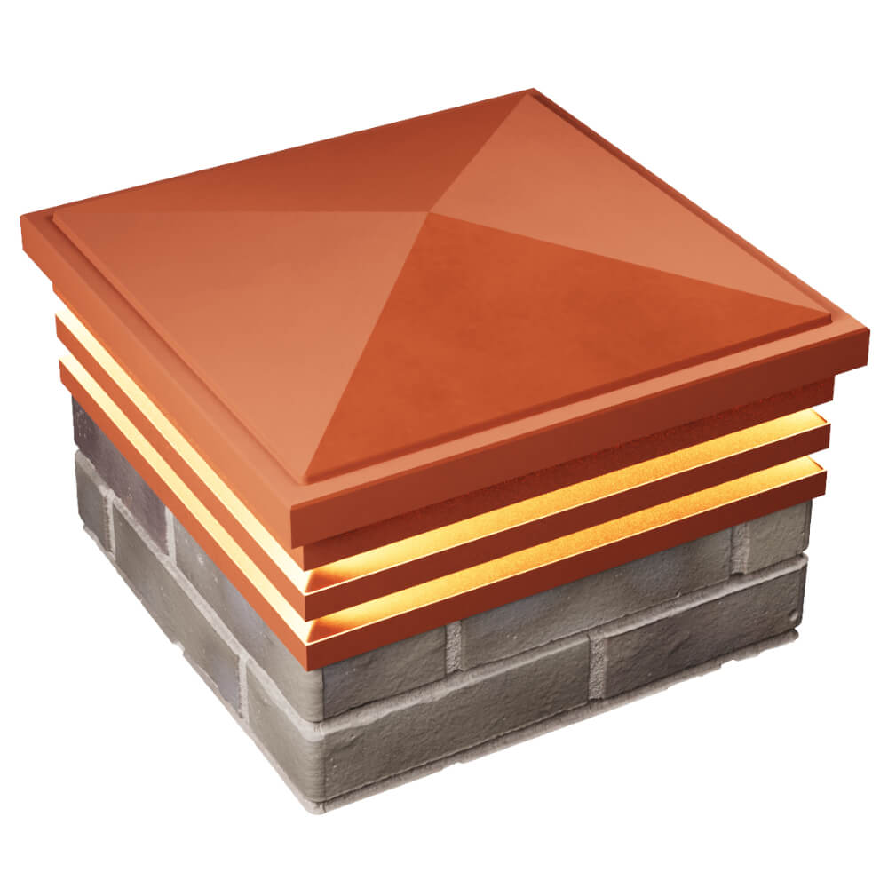 Колпак Zking Бона ХайТек Красный на столб 1.5х1.5 кирпича (385х385мм) с подсветкой